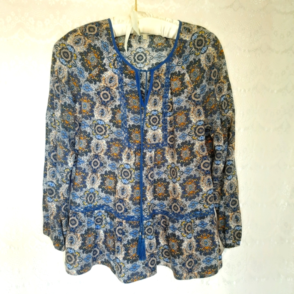 Anthropologie Daniel Rainn Blue Floral Print tunic blouse size M